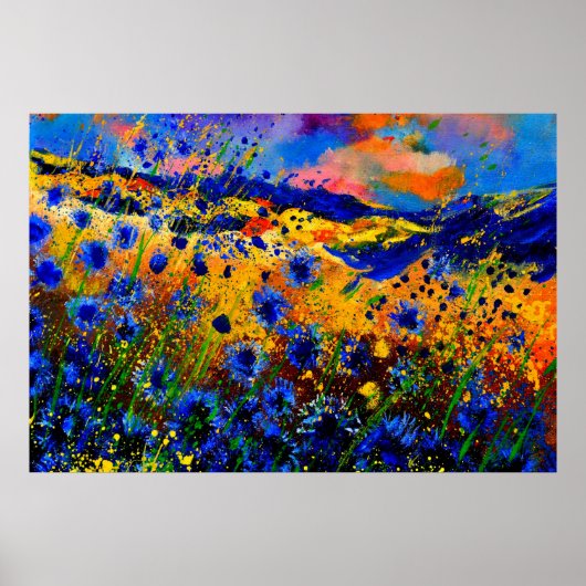 blauwe bloemen 0746 poster (Voorkant)