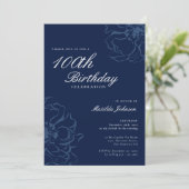 Blauwe Bloemen 100ste Verjaardagsfeest Kaart (Staand voorkant)