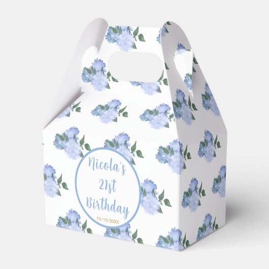 Blauwe bloemen 21e verjaardag bedankdoosjes (Voorkant Zijde)