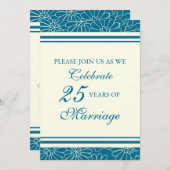 Blauwe bloemen 25e jubileum feest uitnodiging (Voorkant / Achterkant)