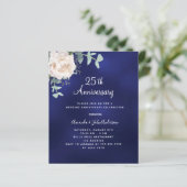 Blauwe bloemen 25ste huwelijksverjaardag uitnodigi (Staand voorkant)