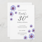 Blauwe Bloemen 30e verjaardag Uitnodiging (Voorkant / Achterkant)