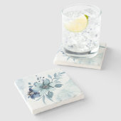 Blauwe bloemen 4 stenen onderzetter (Zijkant)