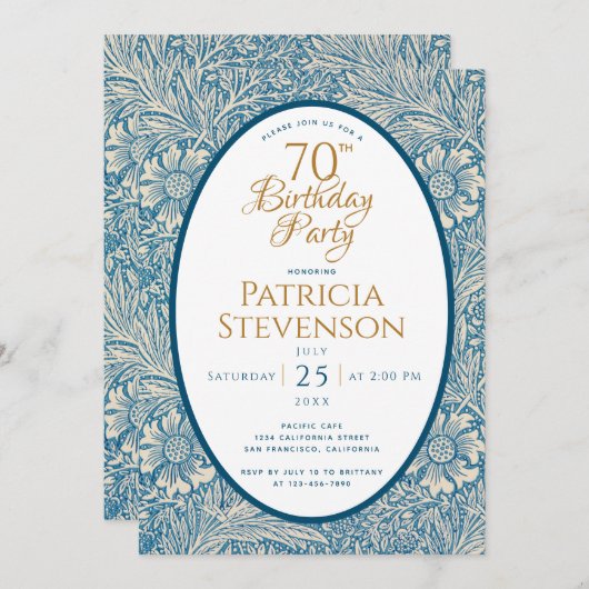 Blauwe Bloemen 70e Verjaardag Marigold William Mor Kaart (Voorkant / Achterkant)