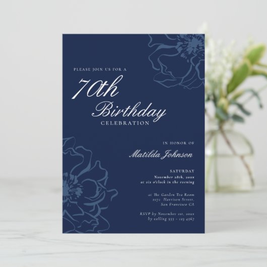 Blauwe Bloemen 70ste Verjaardagsfeest Kaart (Staand voorkant)