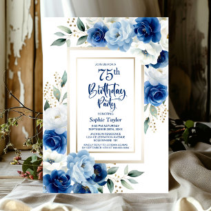 Blauwe Bloemen 75ste Verjaardagsfeest Kaart