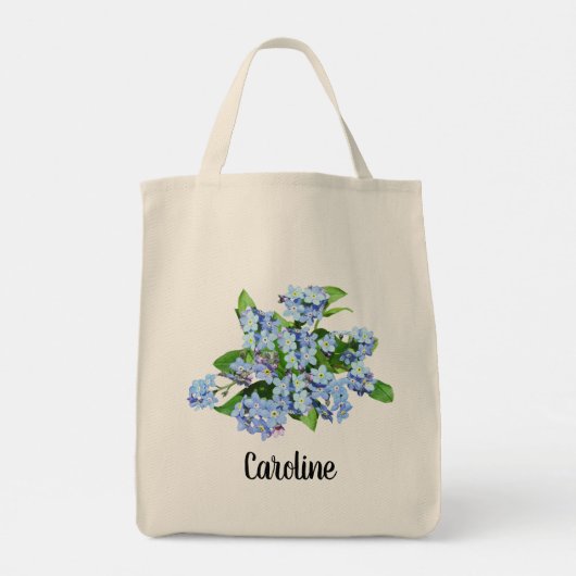  Blauwe Bloemen Aangepaste Canvas tas Naam (Achterkant)