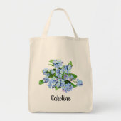  Blauwe Bloemen Aangepaste Canvas tas Naam (Voorkant)