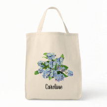  Blauwe Bloemen Aangepaste Canvas tas Naam