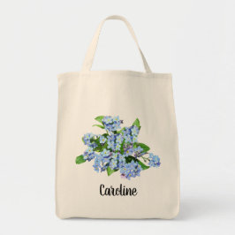  Blauwe Bloemen Aangepaste Canvas tas Naam