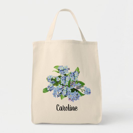  Blauwe Bloemen Aangepaste Canvas tas Naam (Voorkant)