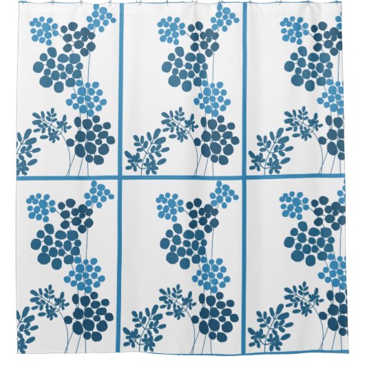 Blauwe Bloemen Abstract Douchegordijn (Voorkant)