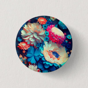 Blauwe bloemen achtergrond-1 ronde button 3,2 cm
