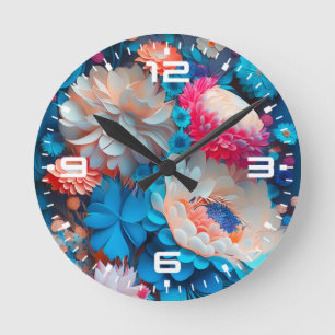 Blauwe bloemen achtergrond-1 ronde klok