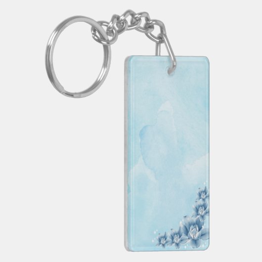 Blauwe bloemen acryl charme sleutelhanger (Voorkant Links)