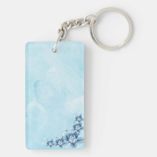 Blauwe bloemen acryl charme sleutelhanger (achterkant)