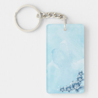 Blauwe bloemen acryl charme sleutelhanger