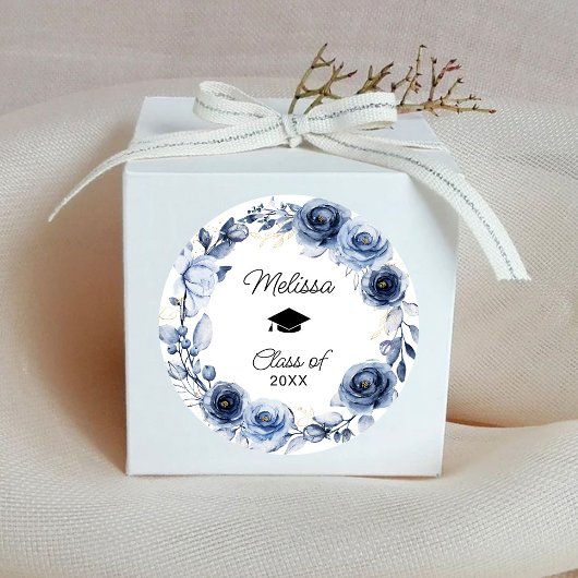 Blauwe Bloemen Afstuderen Ronde Sticker