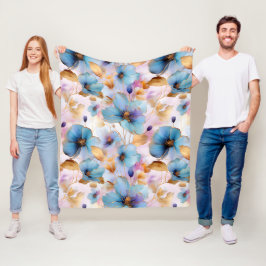 Blauwe Bloemen Alcohol Inkt in Zachte Pastels Fleece Deken