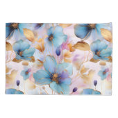 Blauwe Bloemen Alcohol Inkt in Zachte Pastels Kussensloop (Achterkant)