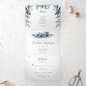 Blauwe bloemen allemaal in één bruiloft Uitnodigin Drieluik Uitnodiging (Binnen)