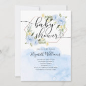 Blauwe Bloemen Aquarel Baby Shower Uitnodiging (Voorkant)