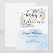 Blauwe Bloemen Aquarel Baby Shower Uitnodiging (Voorkant / Achterkant)