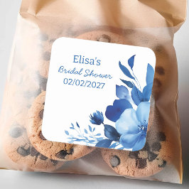 Blauwe Bloemen Aquarel Huwelijksfeest Op Maat Vierkante Sticker