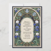 Blauwe Bloemen Art Nouveau Huwelijksuitnodiging Kaart (Voorkant)