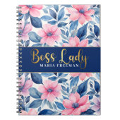 Blauwe bloemen Baas dame Notitieboek (Voorkant)