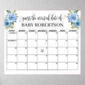 Blauwe Bloemen Baby Borrel Raad Verwachte Datum Ka Poster (Voorkant)