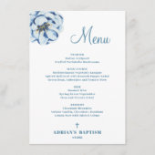 Blauwe Bloemen Baby Boy Doopmenu Menu (Voorkant)
