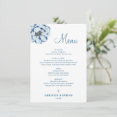 Blauwe Bloemen Baby Boy Doopmenu Menu (Staand voorkant)