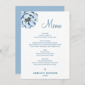 Blauwe Bloemen Baby Boy Doopmenu Menu (Voorkant / Achterkant)