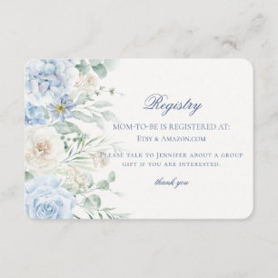 Blauwe Bloemen Baby in Bloom Hydrangea Baby Regist Informatiekaartje