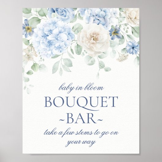 Blauwe Bloemen Baby in Bloom Hydrangea Boeket Bar Poster (Voorkant)