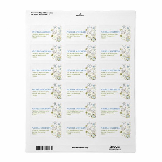 Blauwe bloemen Baby shower Adresetiketten Etiket (Full Sheet)