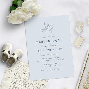 Blauwe Bloemen Baby Shower Kaart