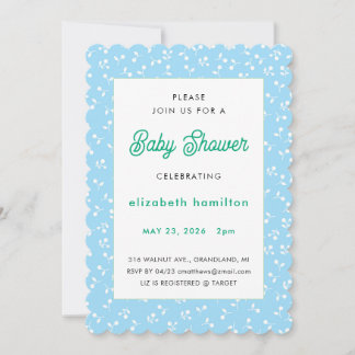 Blauwe Bloemen Baby Shower Uitnodiging