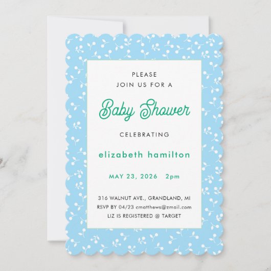 Blauwe Bloemen Baby Shower Uitnodiging (Voorkant)