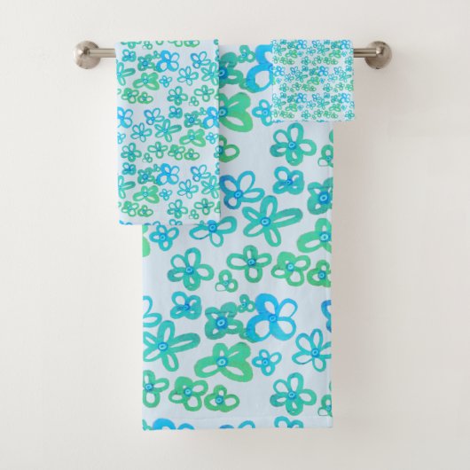 Blauwe bloemen bad handdoek (Insitu)