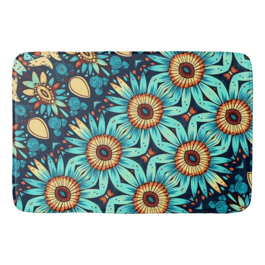 Blauwe Bloemen Badmat (Voorkant)
