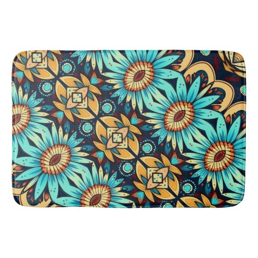 Blauwe bloemen badmat (Voorkant)