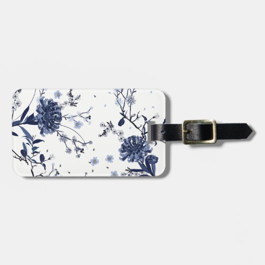 Blauwe bloemen bagagelabel (Voorkant horizontaal)