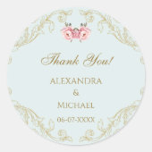 Blauwe Bloemen Barok bruiloft Dank u Ronde Sticker (Voorkant)