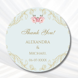 Blauwe Bloemen Barok bruiloft Dank u Ronde Sticker