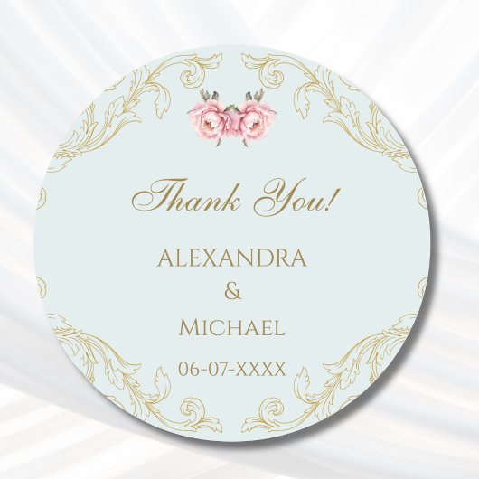 Blauwe Bloemen Barok bruiloft Dank u Ronde Sticker