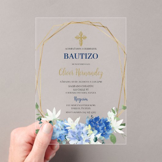 Blauwe Bloemen Bautizo Spaanse Uitnodiging (Insitu (Draagbaar))