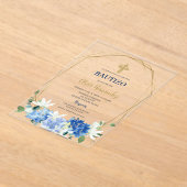 Blauwe Bloemen Bautizo Spaanse Uitnodiging (Laagn)