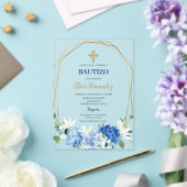 Blauwe Bloemen Bautizo Spaanse Uitnodiging (Insitu (Huwelijk))